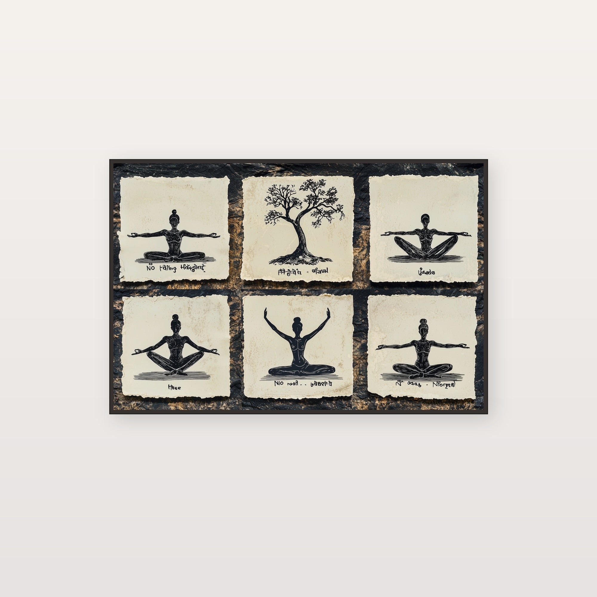 Line Art Yoga Canvas Wall Art | Pose Grid Print, Minimalist Studio Decor, Stretched Canvas — line-yoga-poses-grid-canvas-print.jpg