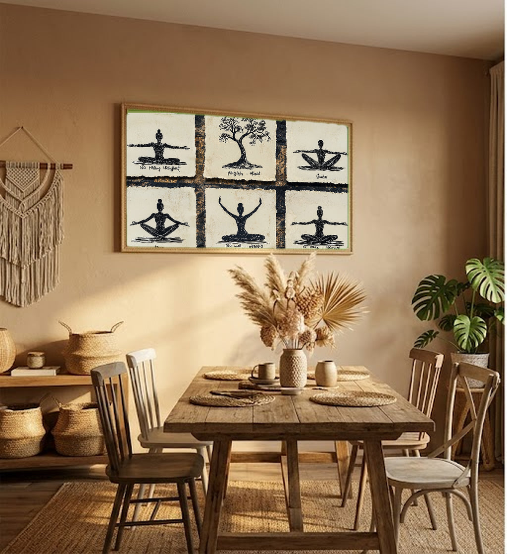 Line Art Yoga Canvas Wall Art | Pose Grid Print, Minimalist Studio Decor, Stretched Canvas — line-yoga-poses-grid-hallway-wall-art.jpg