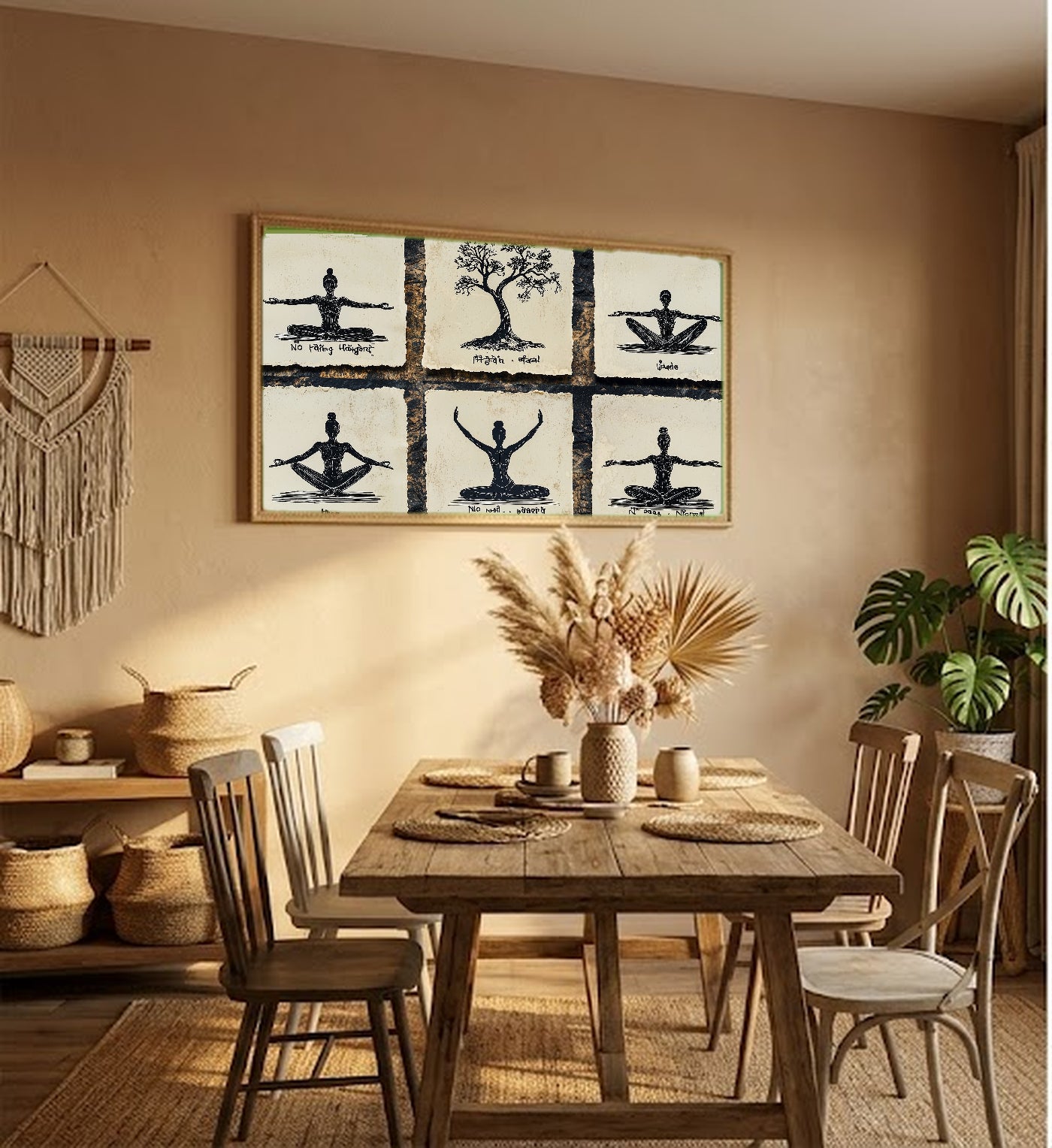 Line Art Yoga Canvas Wall Art | Pose Grid Print, Minimalist Studio Decor, Stretched Canvas — line-yoga-poses-grid-hallway-wall-art.jpg