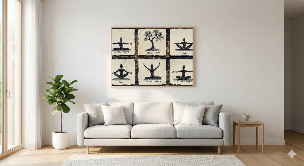 Line Art Yoga Canvas Wall Art | Pose Grid Print, Minimalist Studio Decor, Stretched Canvas — line-yoga-poses-grid-living-room-wall-art.jpg