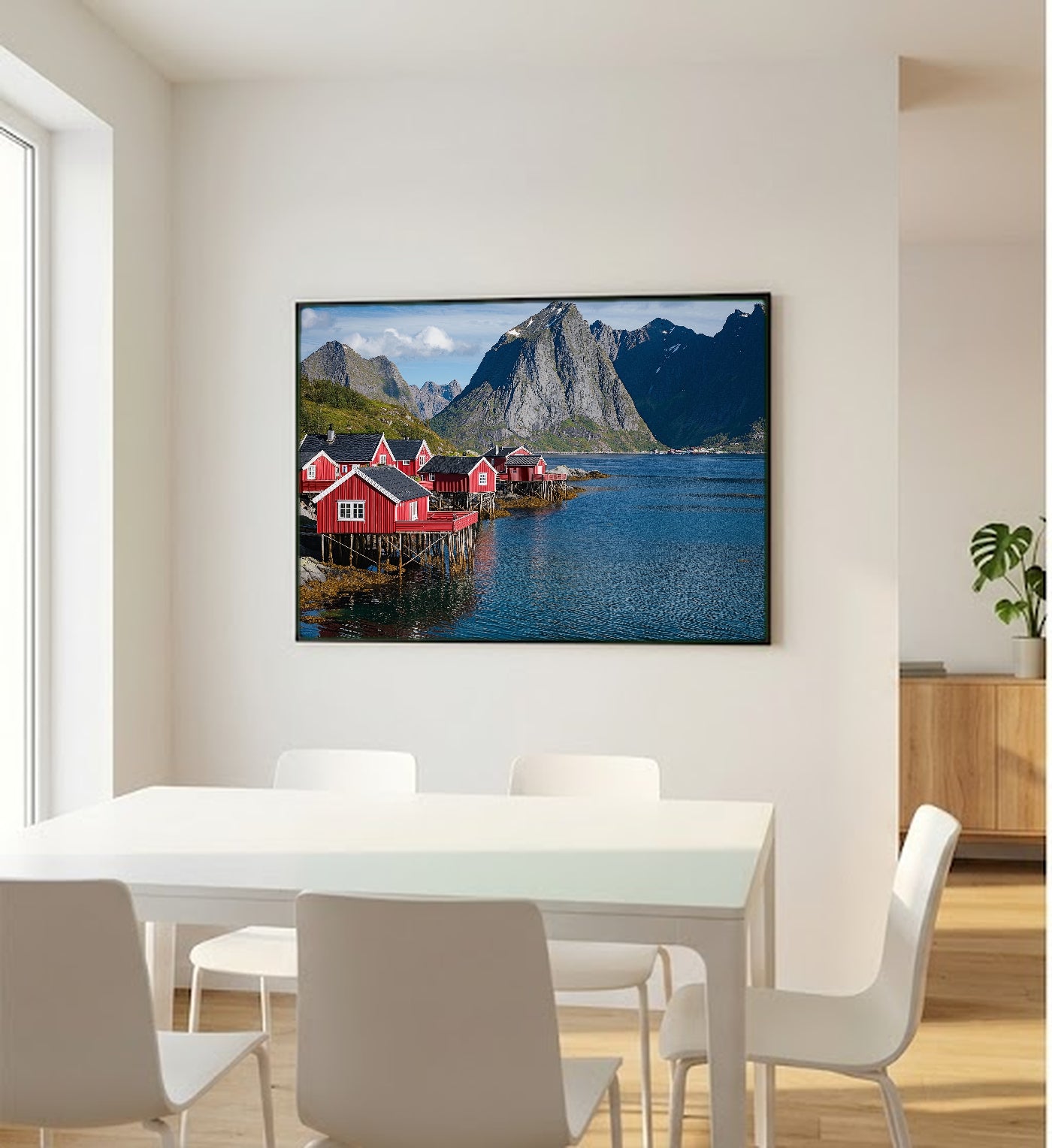 Lofoten Canvas Wall Art | Norway Fishing Village Print, Nordic Decor, Arctic Beauty, Stretched Canvas — lofoten-fishing-village-bedroom-wall-art.jpg