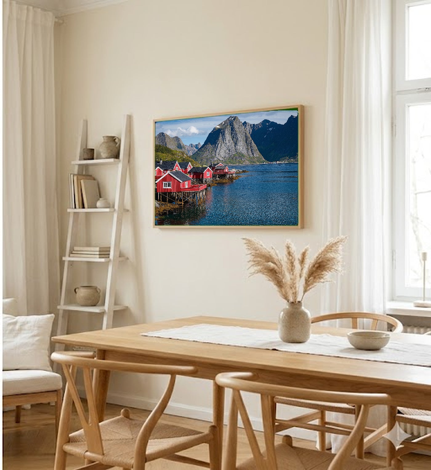 Lofoten Canvas Wall Art | Norway Fishing Village Print, Nordic Decor, Arctic Beauty, Stretched Canvas — lofoten-fishing-village-dining-room-wall-art.jpg