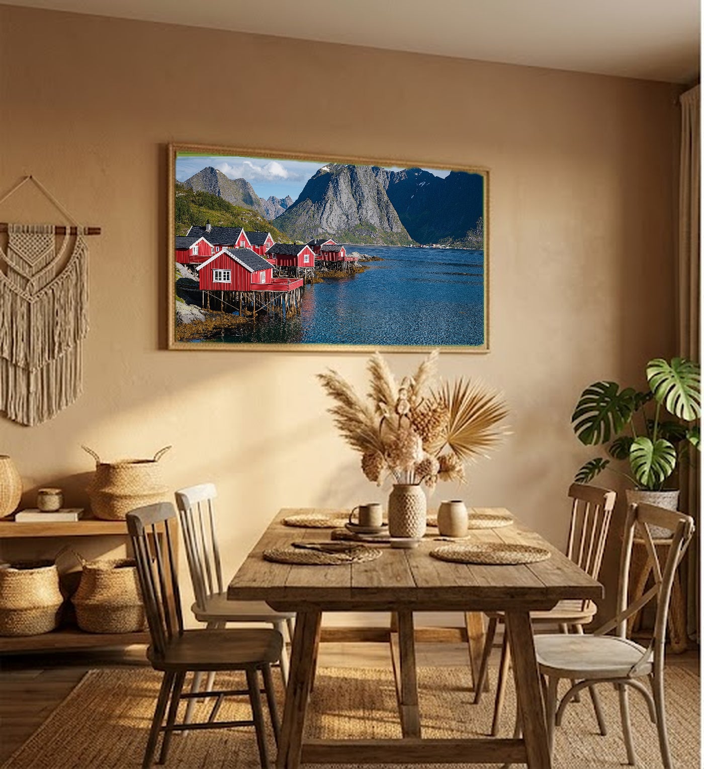 Lofoten Canvas Wall Art | Norway Fishing Village Print, Nordic Decor, Arctic Beauty, Stretched Canvas — lofoten-fishing-village-hallway-wall-art.jpg