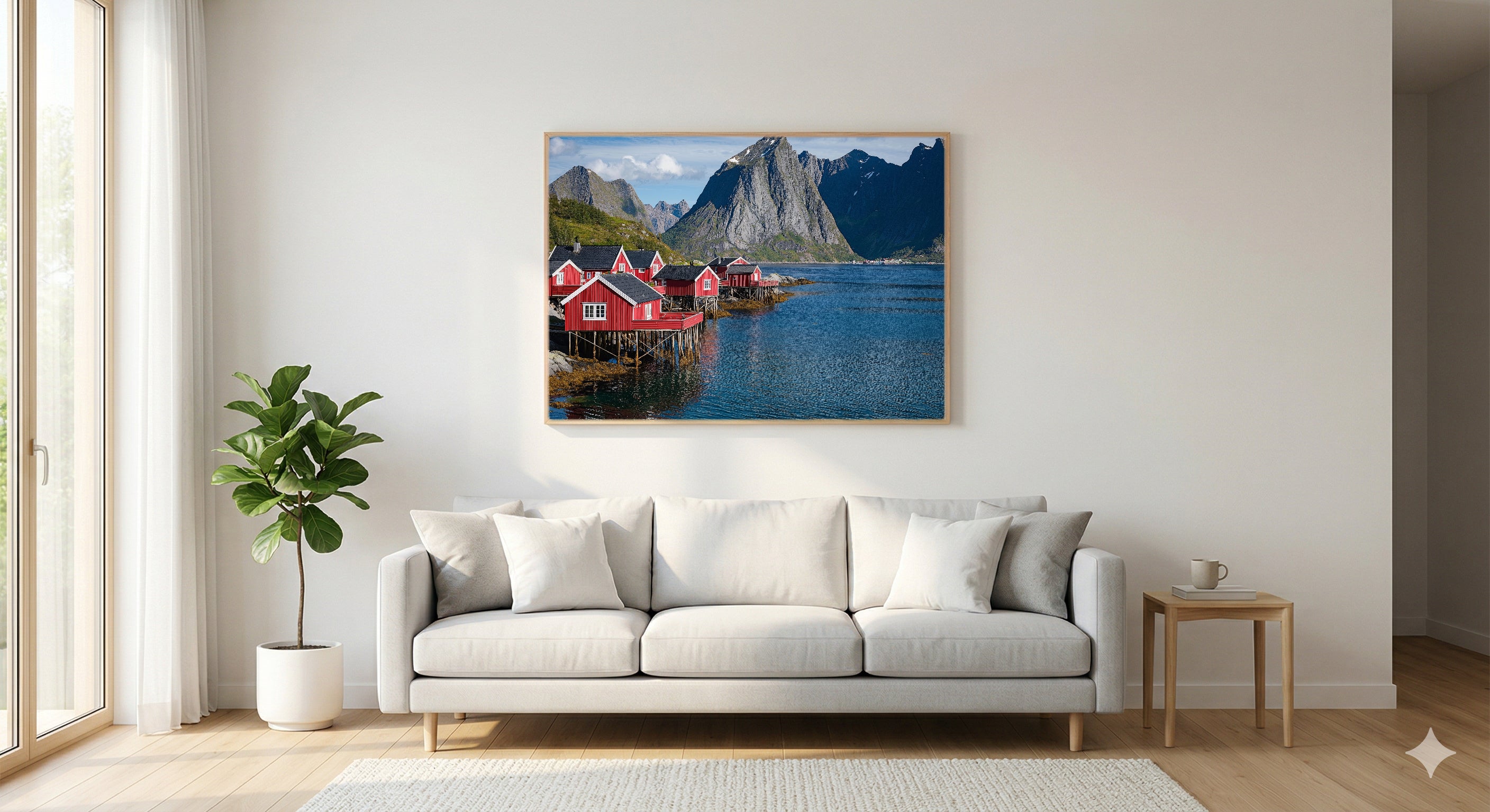 Lofoten Canvas Wall Art | Norway Fishing Village Print, Nordic Decor, Arctic Beauty, Stretched Canvas — lofoten-fishing-village-living-room-wall-art.jpg