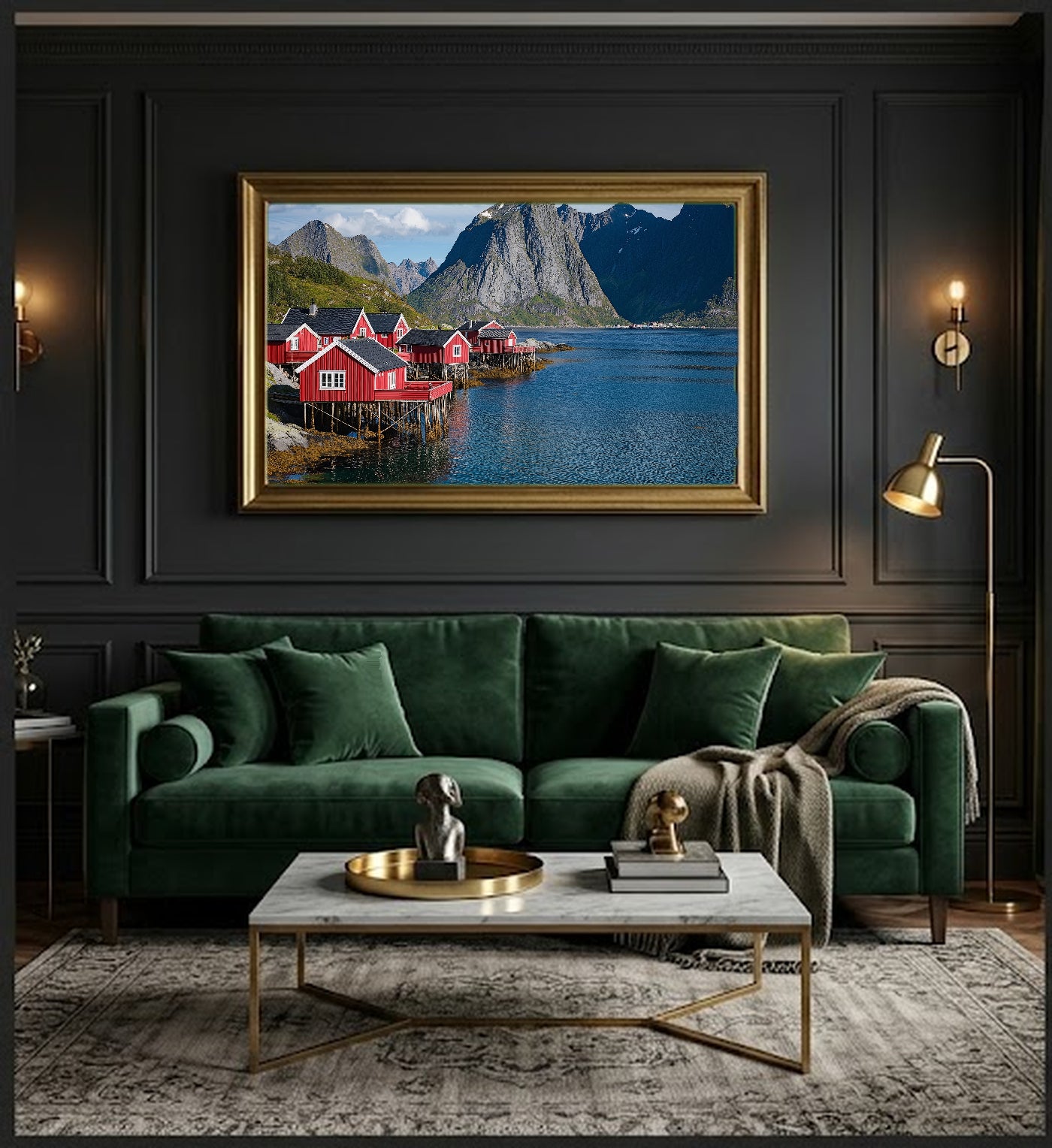 Lofoten Canvas Wall Art | Norway Fishing Village Print, Nordic Decor, Arctic Beauty, Stretched Canvas — lofoten-fishing-village-office-wall-art.jpg