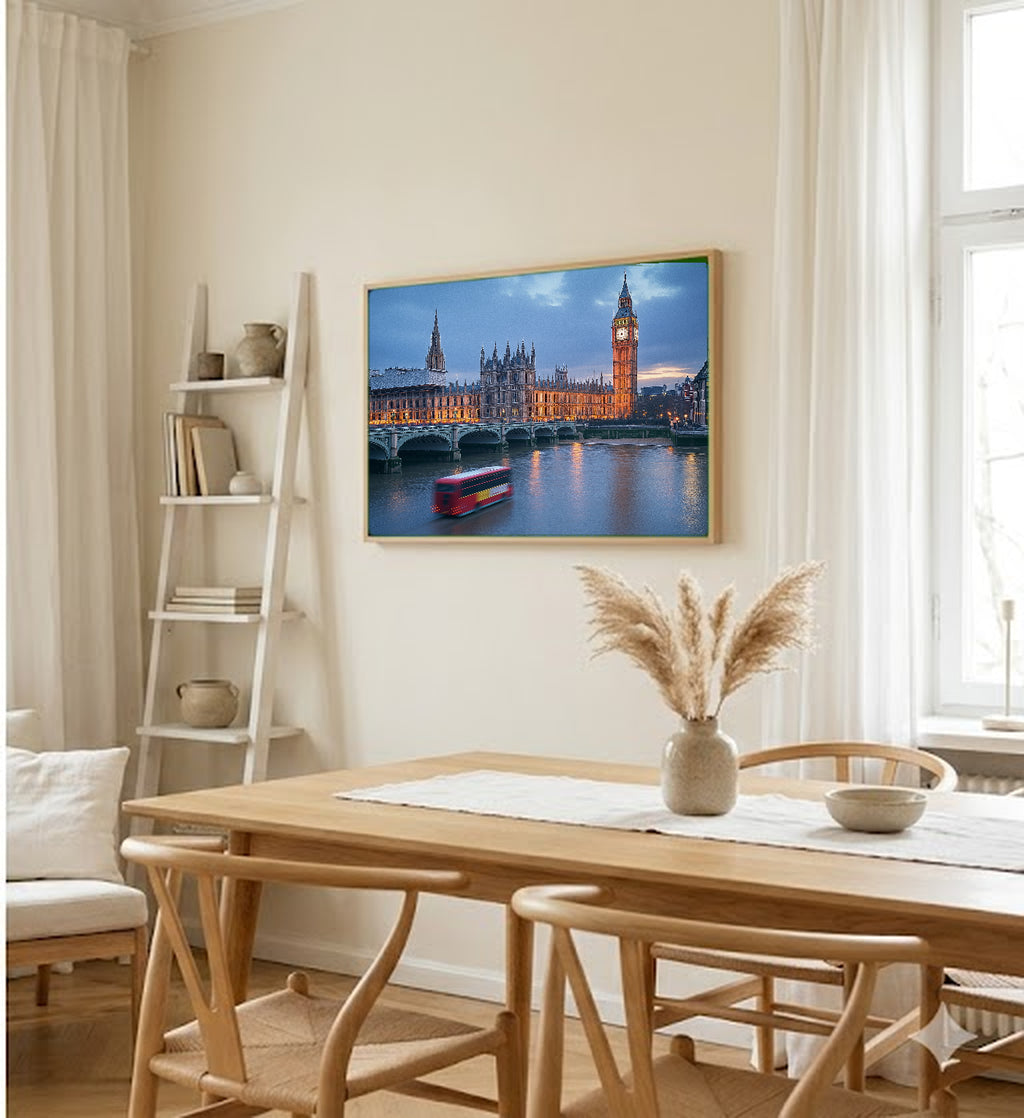 London Big Ben Canvas Wall Art | Thames River Print, UK Cityscape, British Decor, Stretched Canvas — london-big-ben-dining-room-wall-art.jpg