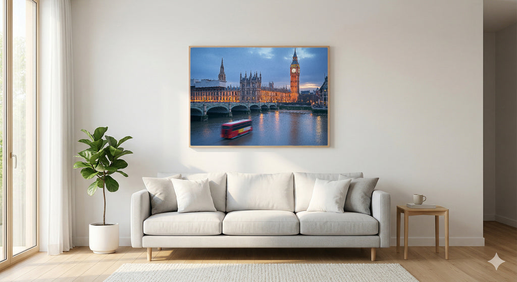 London Big Ben Canvas Wall Art | Thames River Print, UK Cityscape, British Decor, Stretched Canvas — london-big-ben-living-room-wall-art.jpg