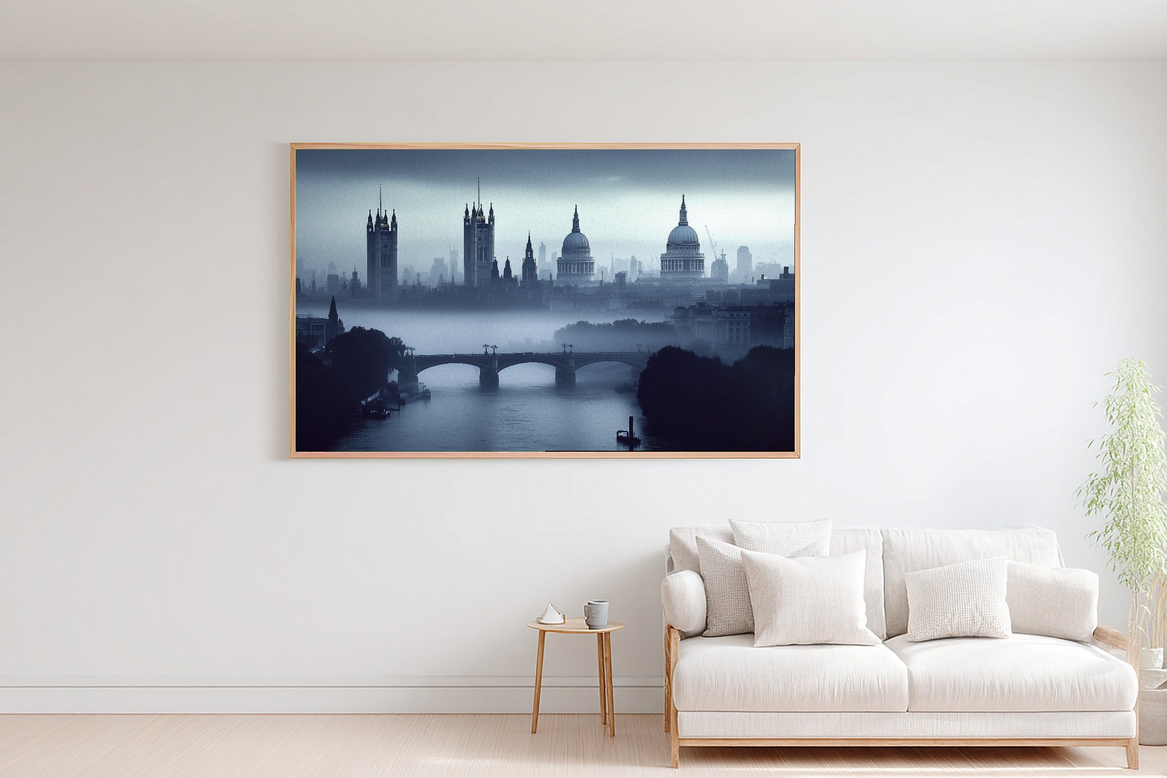 Dreamy London Skyline Fog — Golden-Hour Skyline Wall Art, Warm Modern Loft Decor, Stretched Canvas, Ready to Hang — london-skyline-fog-bedroom-wall-art.jpg