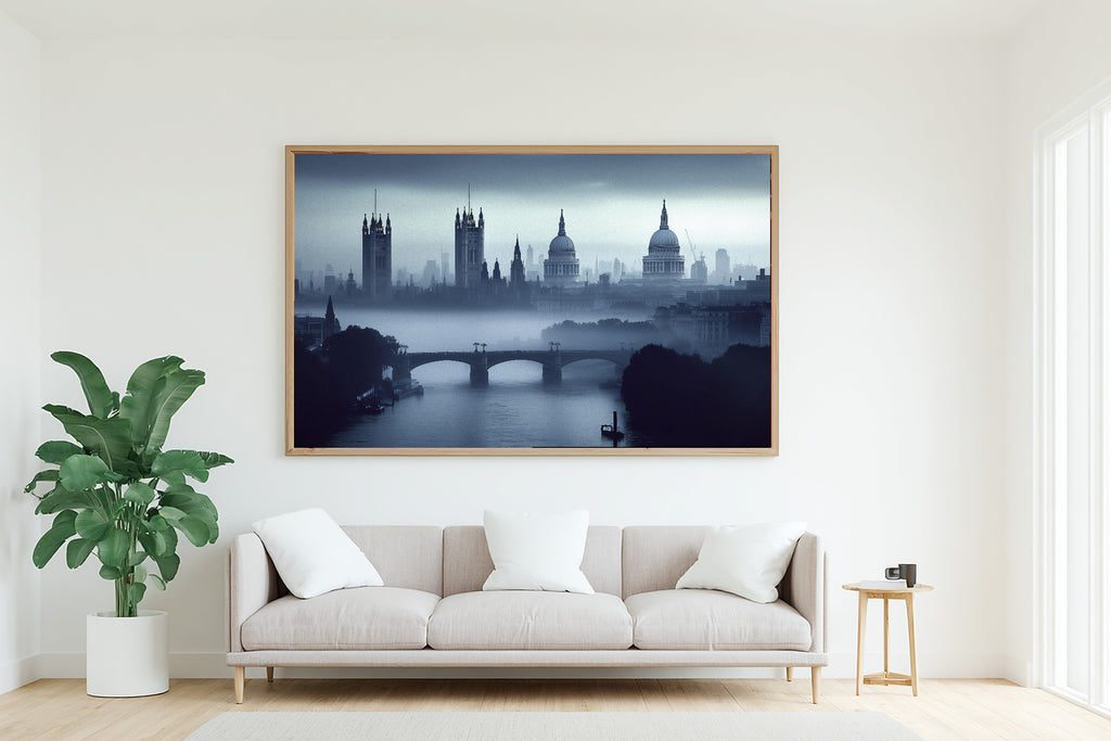 Dreamy London Skyline Fog — Golden-Hour Skyline Wall Art, Warm Modern Loft Decor, Stretched Canvas, Ready to Hang — london-skyline-fog-living-room-wall-art.jpg