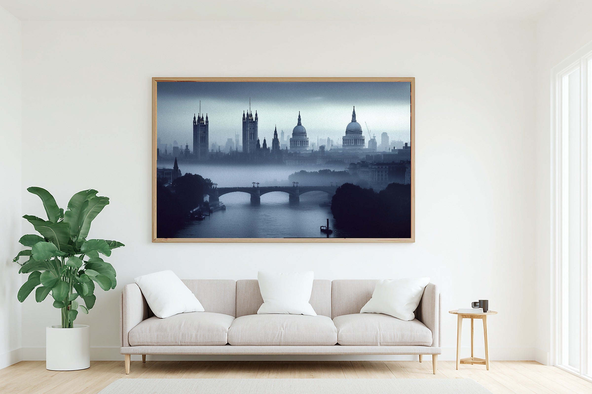 Dreamy London Skyline Fog — Golden-Hour Skyline Wall Art, Warm Modern Loft Decor, Stretched Canvas, Ready to Hang — london-skyline-fog-living-room-wall-art.jpg