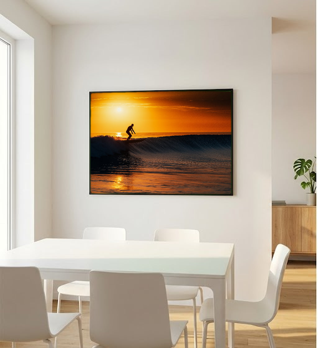 Longboard Canvas Wall Art | Wave Silhouette Print, Coastal Surfer Decor, Stretched Canvas — longboard-silhouette-wave-bedroom-wall-art.jpg
