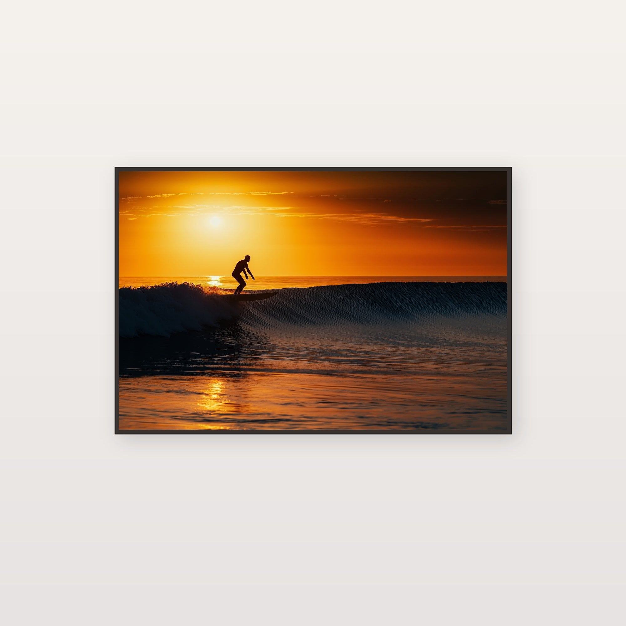 Longboard Canvas Wall Art | Wave Silhouette Print, Coastal Surfer Decor, Stretched Canvas — longboard-silhouette-wave-canvas-print.jpg