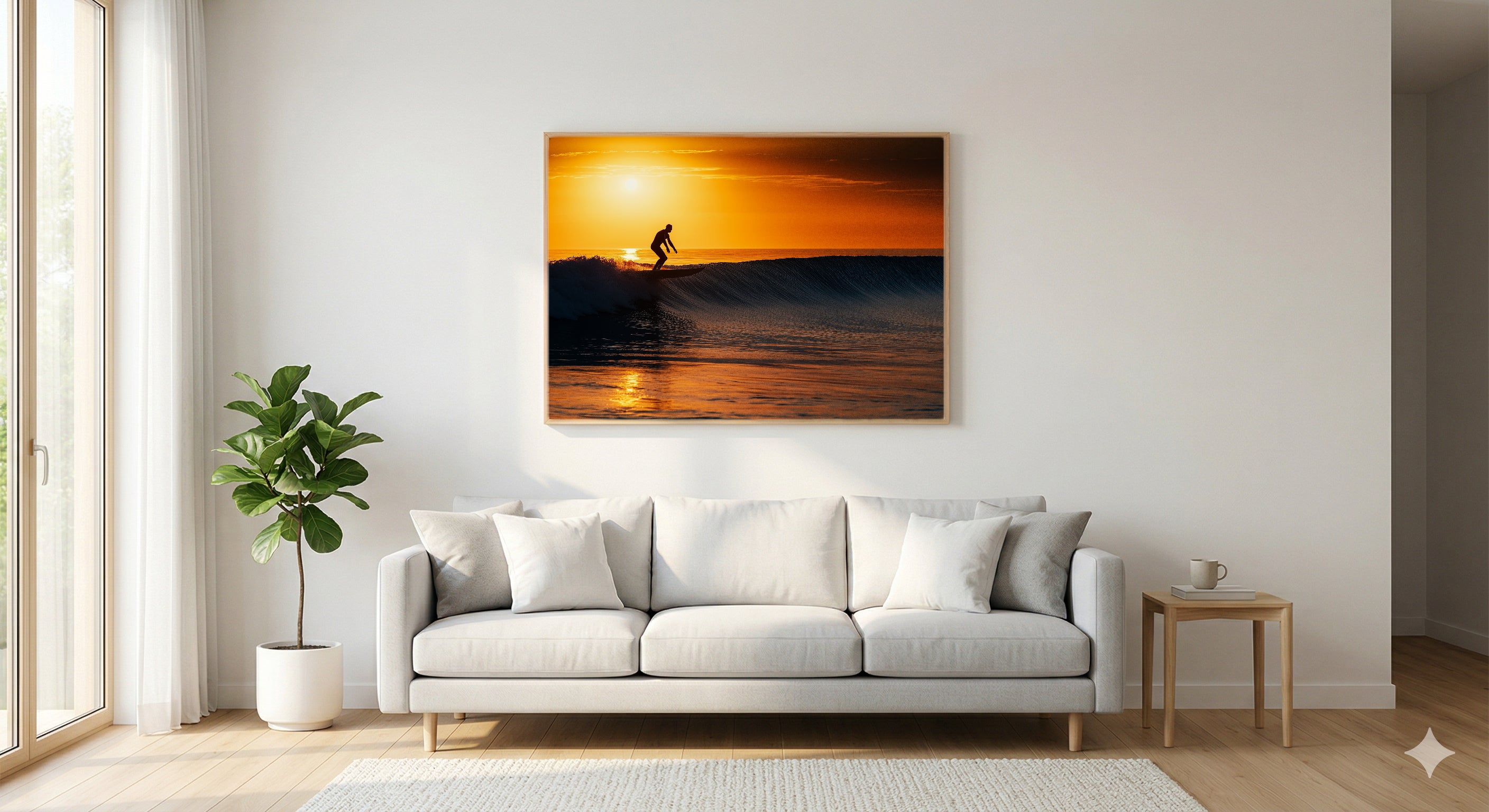 Longboard Canvas Wall Art | Wave Silhouette Print, Coastal Surfer Decor, Stretched Canvas — longboard-silhouette-wave-living-room-wall-art.jpg