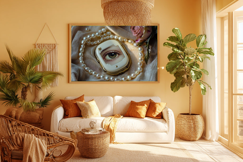 Lovers Eye Ivory Locket Pearls Canvas Print, Soft Dreamy Glow, Bedroom Focal Point, Premium Canvas, Thoughtful Housewarming Gift — lovers-eye-ivory-locket-pearls-room-5-wall-art.jpg