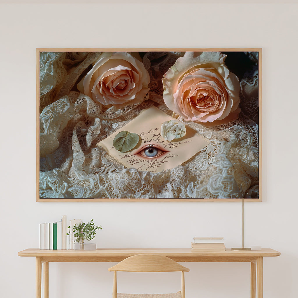 Lovers Eye Pressed Roses Lace Giclée Canvas Print, Warm Gallery Wall Art Home Decor Print, Living Room Statement Piece — lovers-eye-pressed-roses-lace-canvas-print.jpg