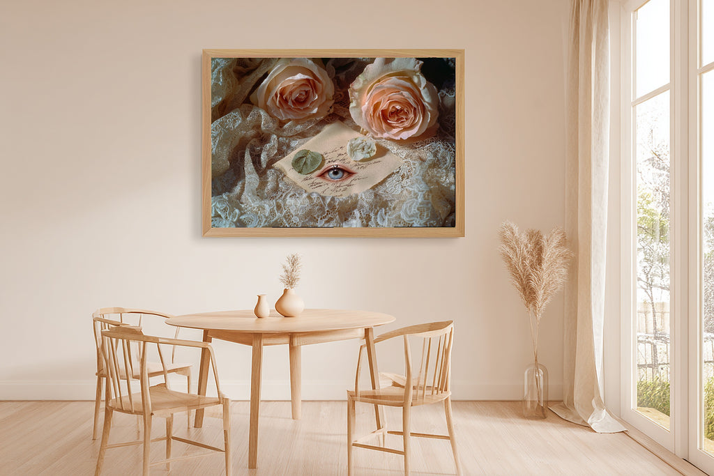 Lovers Eye Pressed Roses Lace Giclée Canvas Print, Warm Gallery Wall Art Home Decor Print, Living Room Statement Piece — lovers-eye-pressed-roses-lace-dining-room-wall-art.jpg