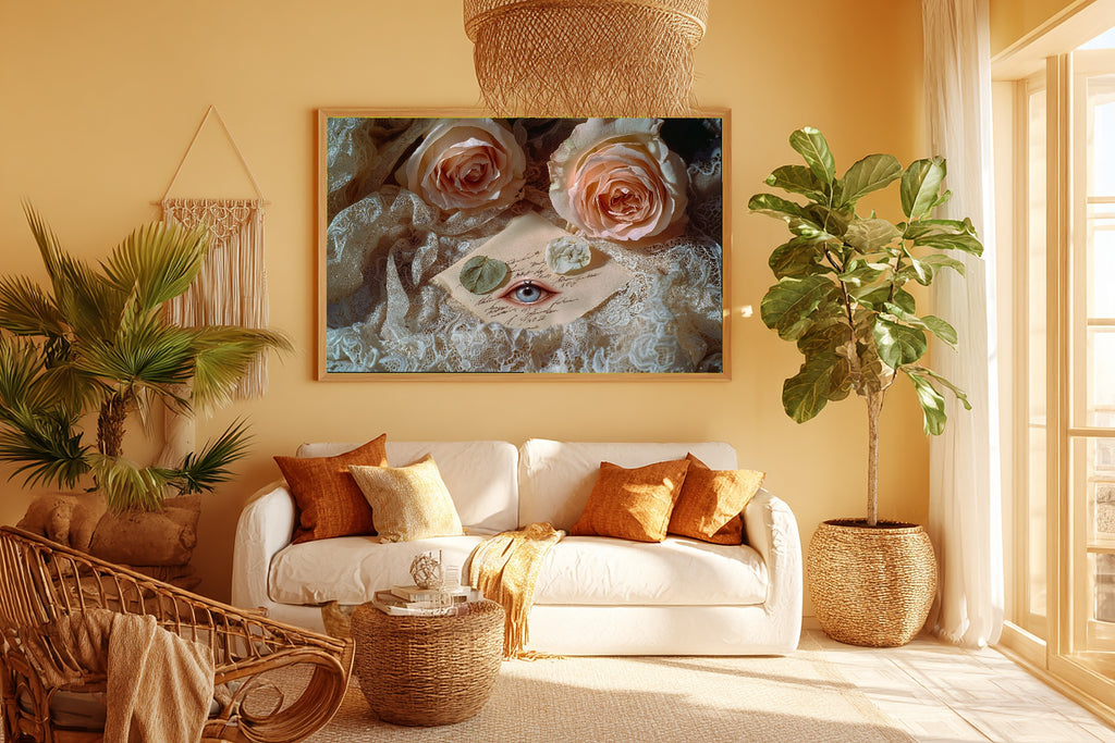 Lovers Eye Pressed Roses Lace Giclée Canvas Print, Warm Gallery Wall Art Home Decor Print, Living Room Statement Piece — lovers-eye-pressed-roses-lace-room-5-wall-art.jpg