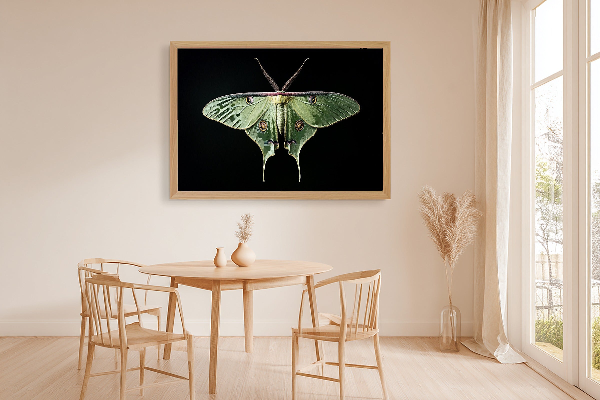 Warm Gallery Luna Moth Dark Botanical Art Print — Soulful Decor for the Living Room, Stretched Canvas the Art Lover in Your Life Will Love — luna-moth-dark-botanical-dining-room-wall-art.jpg