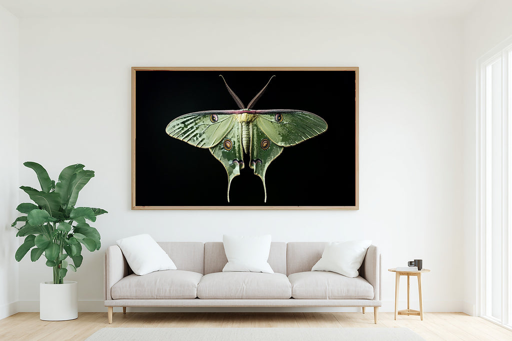 Warm Gallery Luna Moth Dark Botanical Art Print — Soulful Decor for the Living Room, Stretched Canvas the Art Lover in Your Life Will Love — luna-moth-dark-botanical-living-room-wall-art.jpg