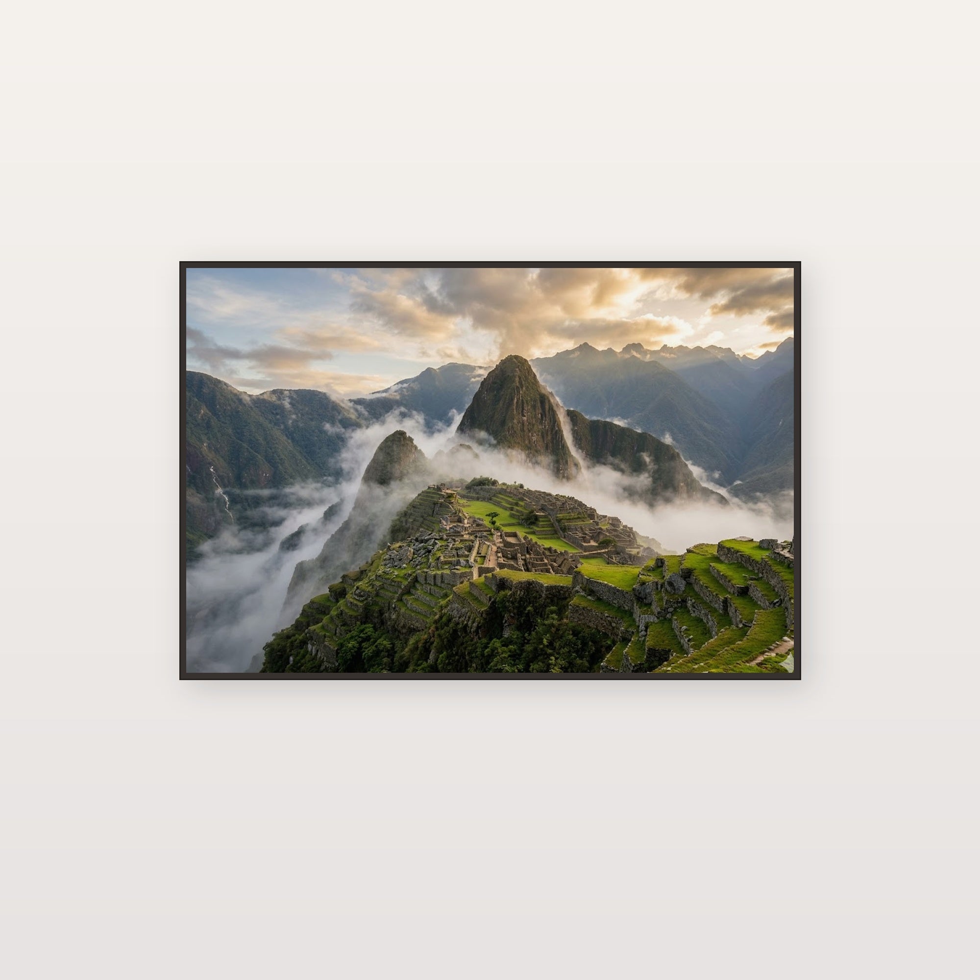 Machu Picchu Canvas Wall Art - Peru Ancient Ruins Print, Mountain Landscape, Travel Art, Stretched Canvas — machu picchu clouds canvas print