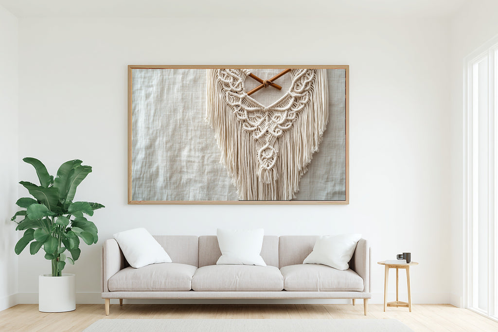 Macrame Wall Hanging Painted Stretched Canvas Print, Warm Gallery Wall Art Home Decor, Bedroom Centerpiece, Ready to Hang — macrame-wall-hanging-painted-living-room-wall-art.jpg