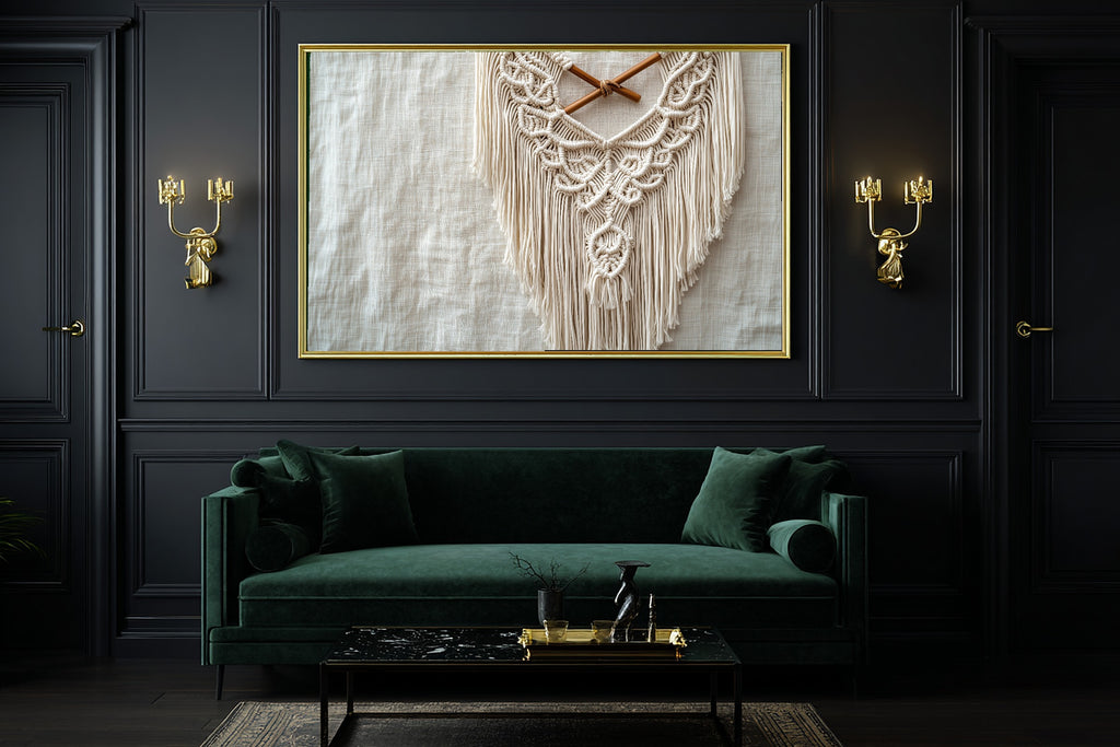 Macrame Wall Hanging Painted Stretched Canvas Print, Warm Gallery Wall Art Home Decor, Bedroom Centerpiece, Ready to Hang — macrame-wall-hanging-painted-office-wall-art.jpg