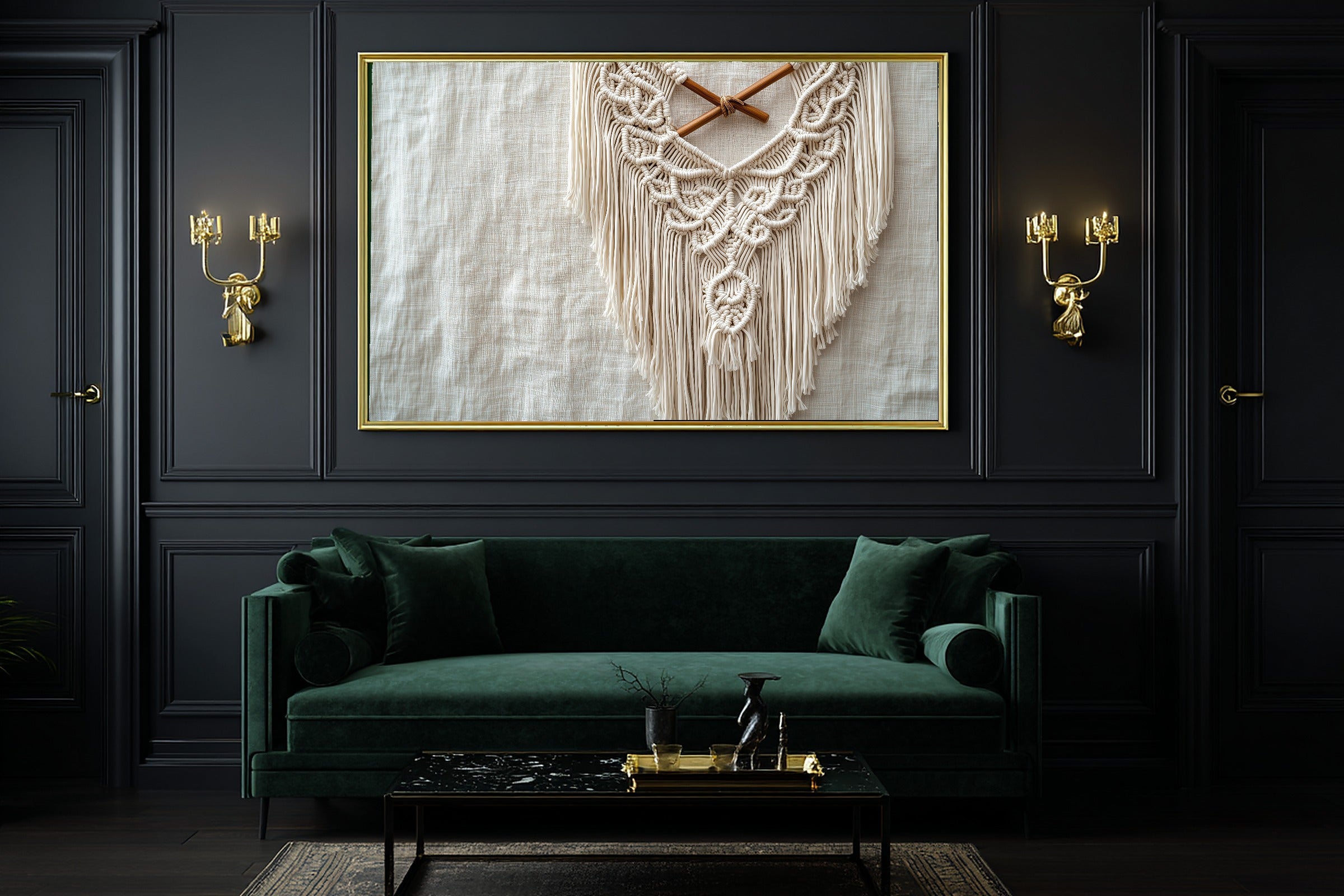 Macrame Wall Hanging Painted Stretched Canvas Print, Warm Gallery Wall Art Home Decor, Bedroom Centerpiece, Ready to Hang — macrame-wall-hanging-painted-office-wall-art.jpg