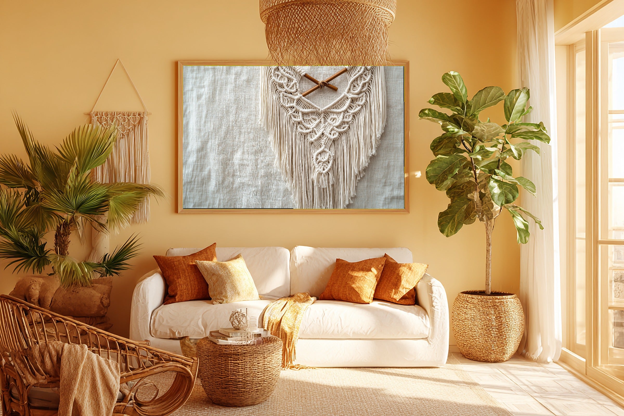 Macrame Wall Hanging Painted Stretched Canvas Print, Warm Gallery Wall Art Home Decor, Bedroom Centerpiece, Ready to Hang — macrame-wall-hanging-painted-room-5-wall-art.jpg