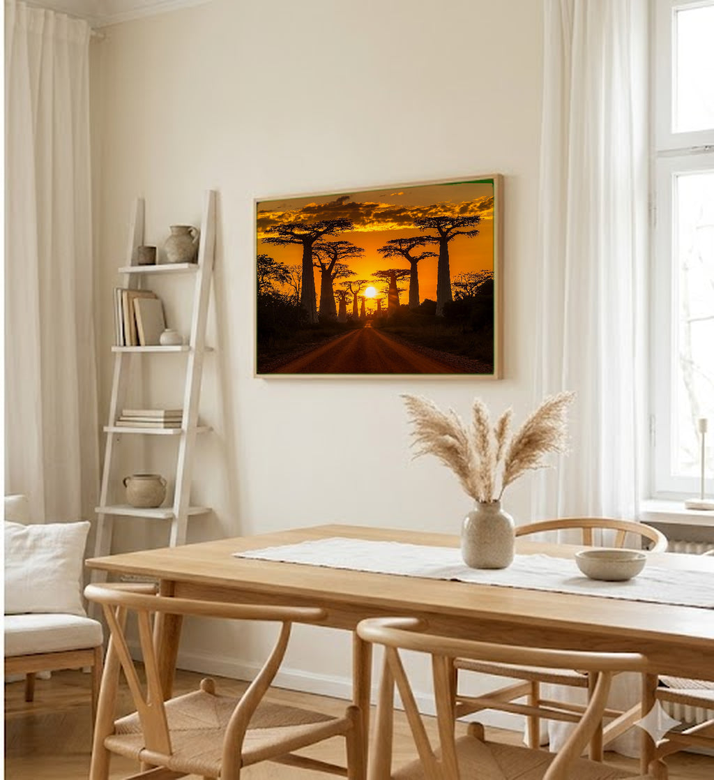 Avenue of the Baobabs Canvas Wall Art | Madagascar Print, African Landscape, Unique Trees, Stretched Canvas — madagascar-avenue-baobabs-dining-room-wall-art.jpg