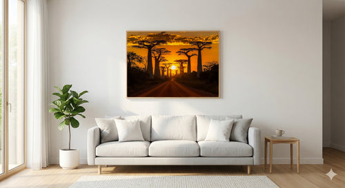 Avenue of the Baobabs Canvas Wall Art | Madagascar Print, African Landscape, Unique Trees, Stretched Canvas — madagascar-avenue-baobabs-living-room-wall-art.jpg