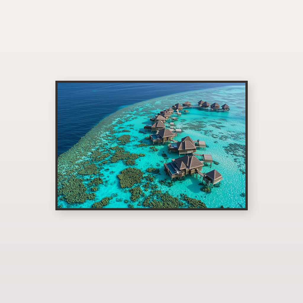 Maldives Canvas Wall Art | Overwater Villas Print, Tropical Paradise, Luxury Coastal Decor, Stretched Canvas — maldives-overwater-canvas-print.jpg