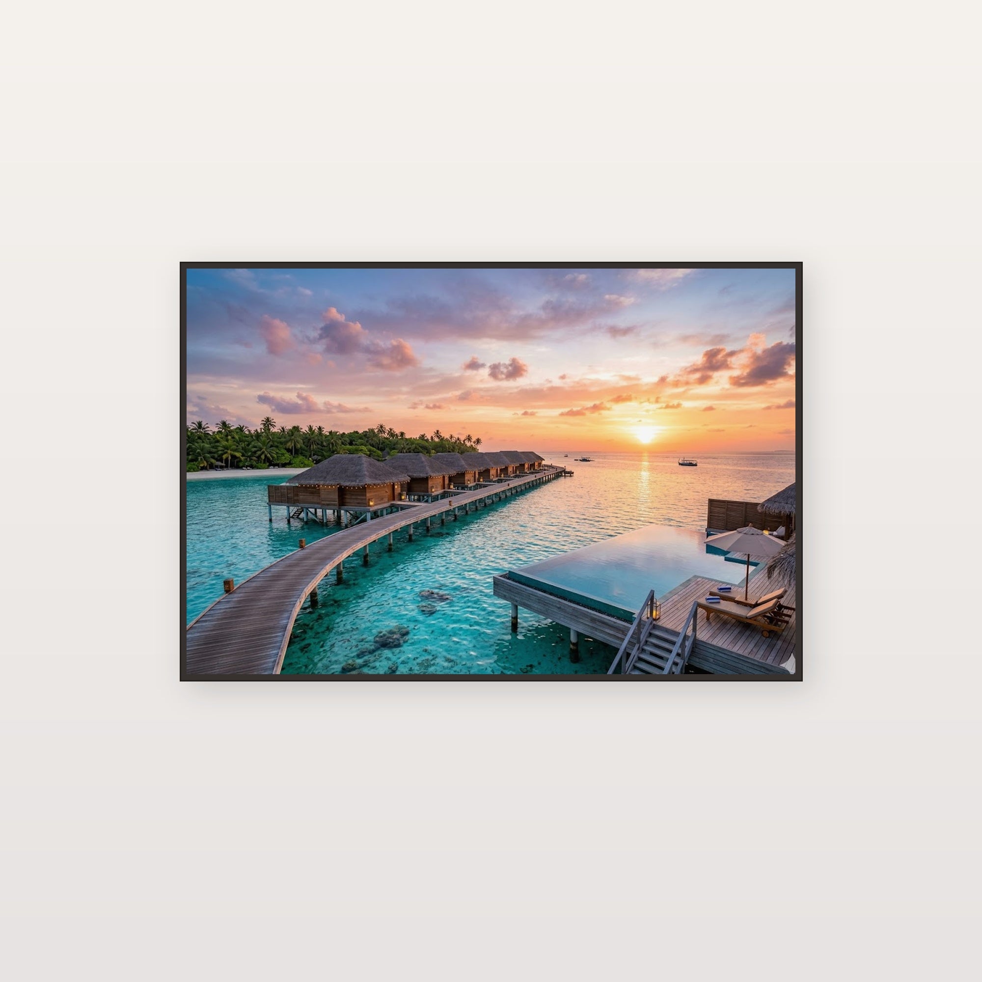 Maldives Canvas Wall Art - Tropical Paradise Print, Overwater Villa, Beach Decor, Stretched Canvas — maldives overwater villa canvas print