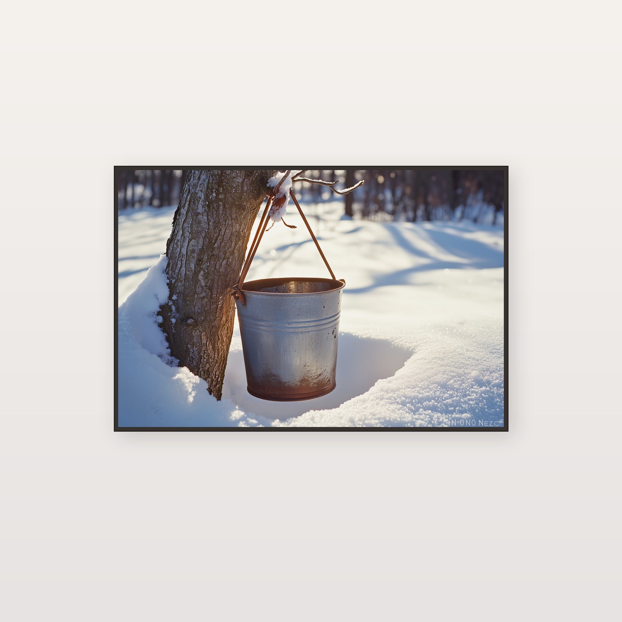 Maple Sugar Bucket Canvas Wall Art | Snowy Tap Print, Vermont Winter Decor, Stretched Canvas — maple-sugar-bucket-snow-canvas-print.jpg
