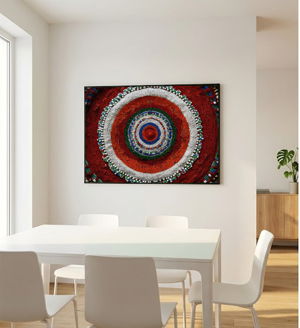 Masai Beadwork Canvas Wall Art | Circular Mandala Print, Afrohemian Tribal Decor, Stretched Canvas — masai-beadwork-mandala-bedroom-wall-art.jpg