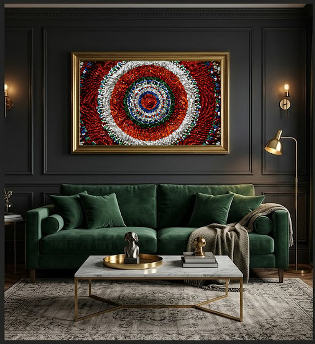Masai Beadwork Canvas Wall Art | Circular Mandala Print, Afrohemian Tribal Decor, Stretched Canvas — masai-beadwork-mandala-office-wall-art.jpg