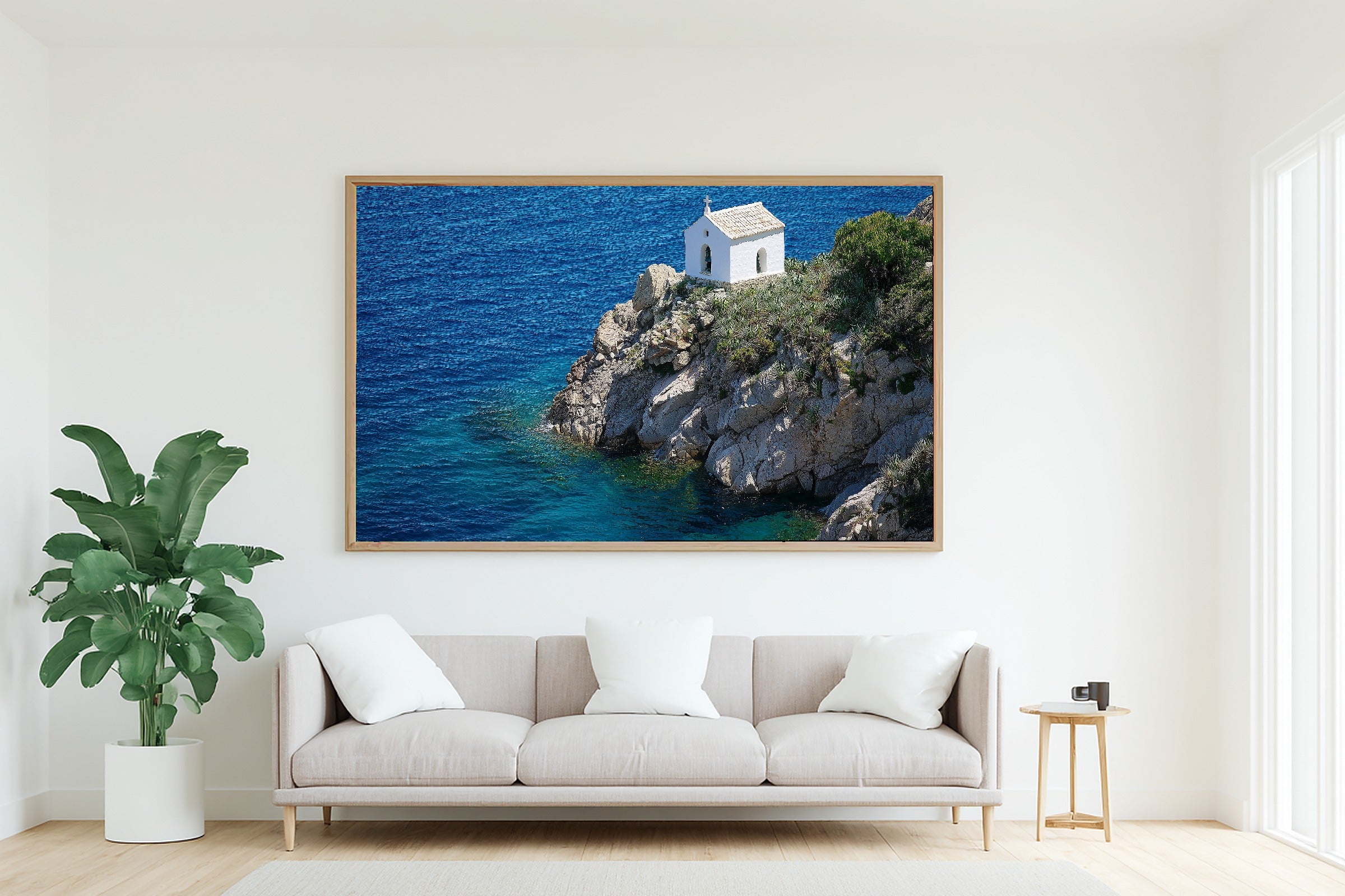 Mediterranean Corsica Clifftop Chapel Fine Art Canvas, Warm Island Glow, Living Room Focal Point, Premium Canvas — mediterranean-corsica-clifftop-chapel-living-room-wall-art.jpg