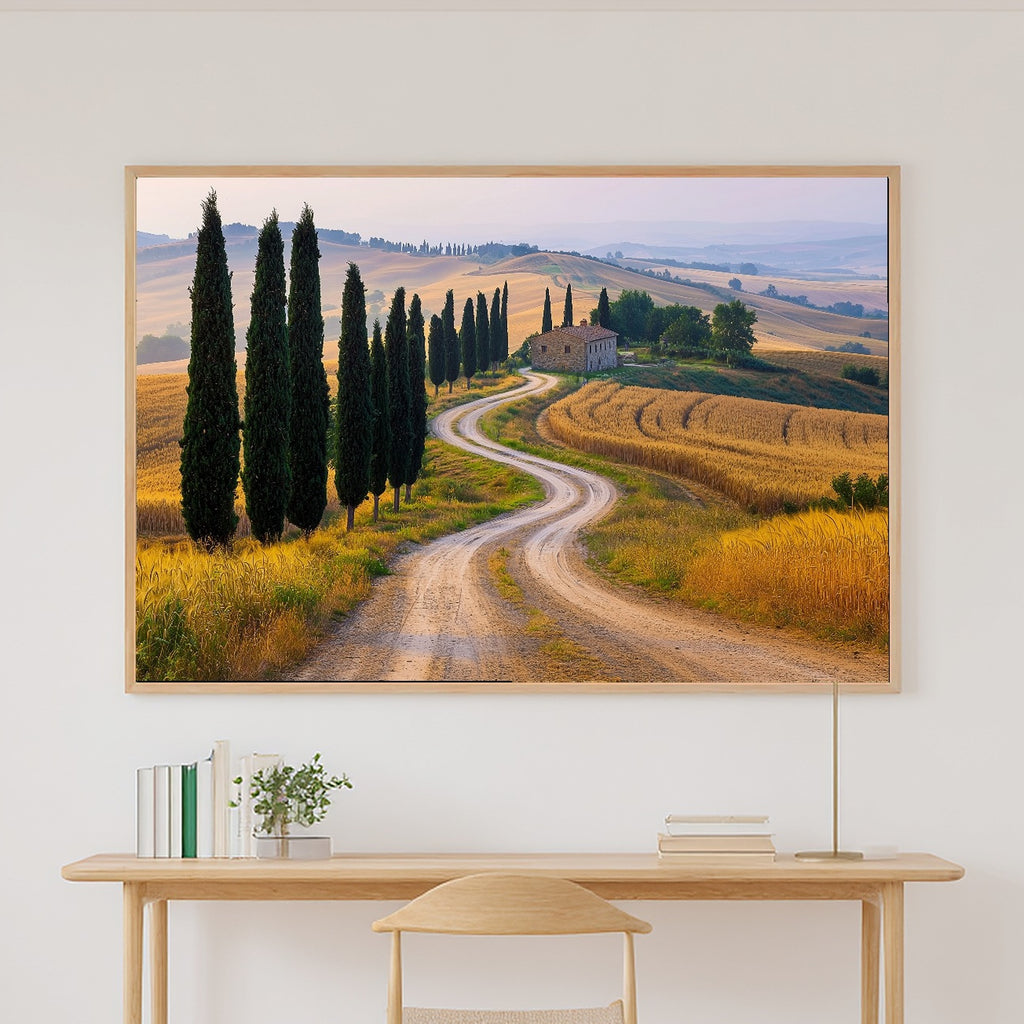 Romantic Old-World Mediterranean Cypress Lane Val Dorcia Art Print, Timeless Decor for the Dining Room — mediterranean-cypress-lane-val-dorcia-canvas-print.jpg