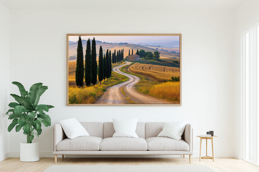 Romantic Old-World Mediterranean Cypress Lane Val Dorcia Art Print, Timeless Decor for the Dining Room — mediterranean-cypress-lane-val-dorcia-living-room-wall-art.jpg