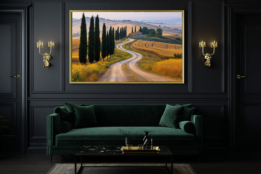 Romantic Old-World Mediterranean Cypress Lane Val Dorcia Art Print, Timeless Decor for the Dining Room — mediterranean-cypress-lane-val-dorcia-office-wall-art.jpg