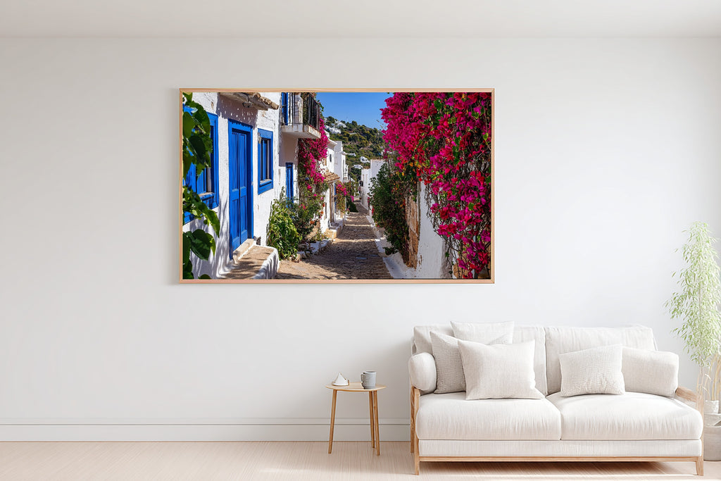 Mediterranean Ibiza White Village Canvas Print, Romantic Mediterranean Wall Art Canvas Art, Dining Room Statement Piece — mediterranean-ibiza-white-village-bedroom-wall-art.jpg