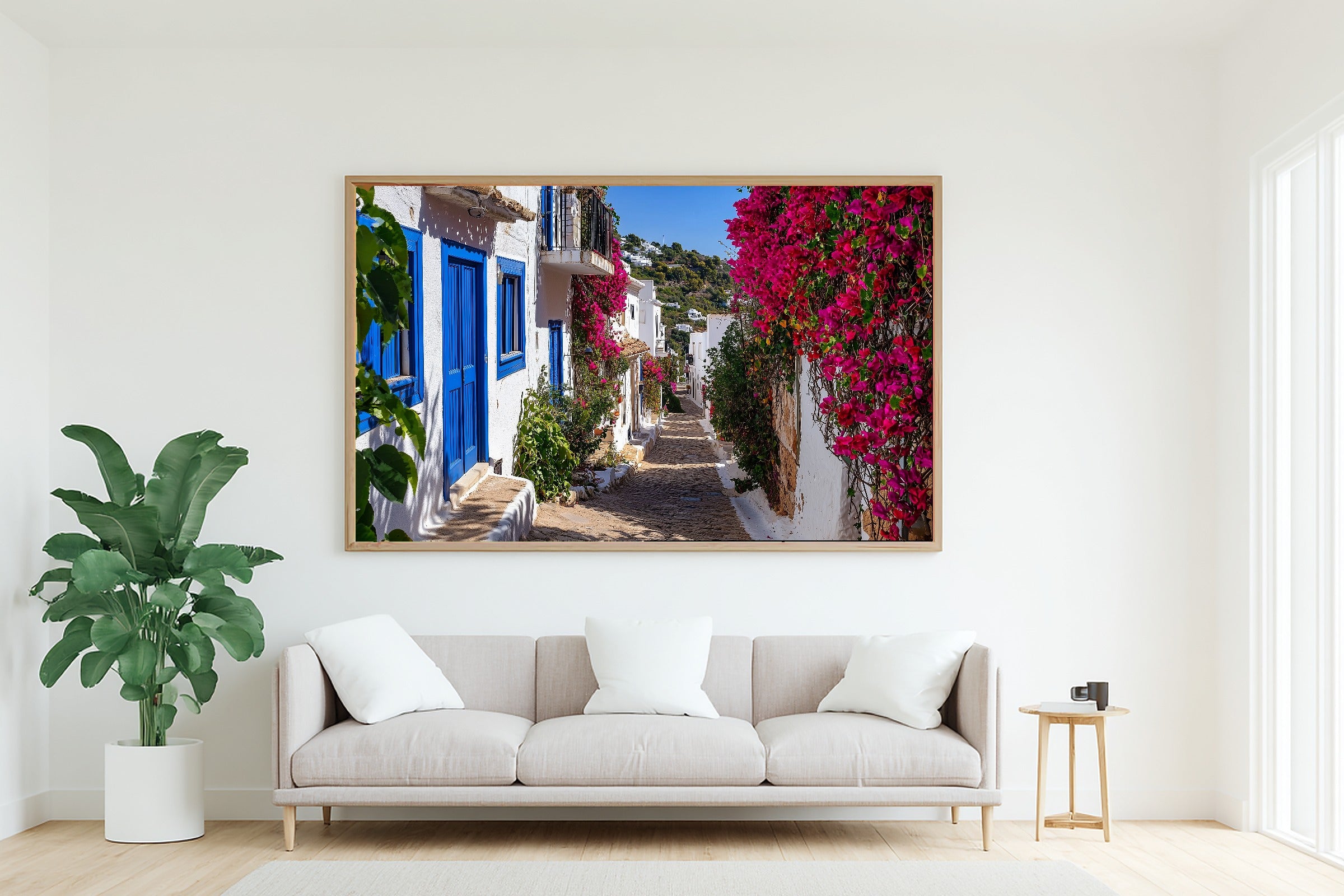 Mediterranean Ibiza White Village Canvas Print, Romantic Mediterranean Wall Art Canvas Art, Dining Room Statement Piece — mediterranean-ibiza-white-village-living-room-wall-art.jpg