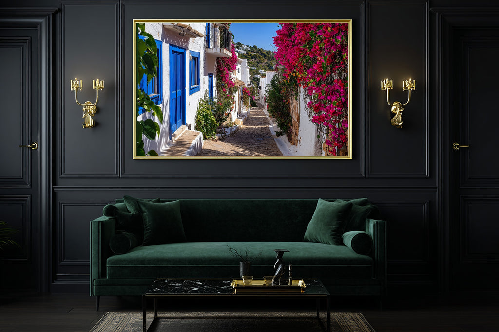 Mediterranean Ibiza White Village Canvas Print, Romantic Mediterranean Wall Art Canvas Art, Dining Room Statement Piece — mediterranean-ibiza-white-village-office-wall-art.jpg