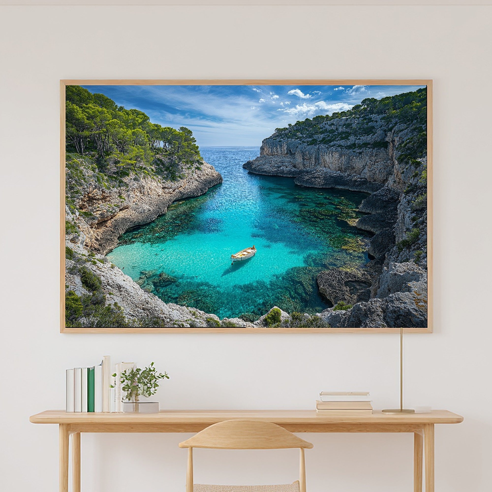 A Dreamy Mediterranean Mallorca Cliff Cove Soft Paradise Print — Dreamy Wall Art for the Sunroom, Giclée on Canvas — mediterranean-mallorca-cliff-cove-canvas-print.jpg