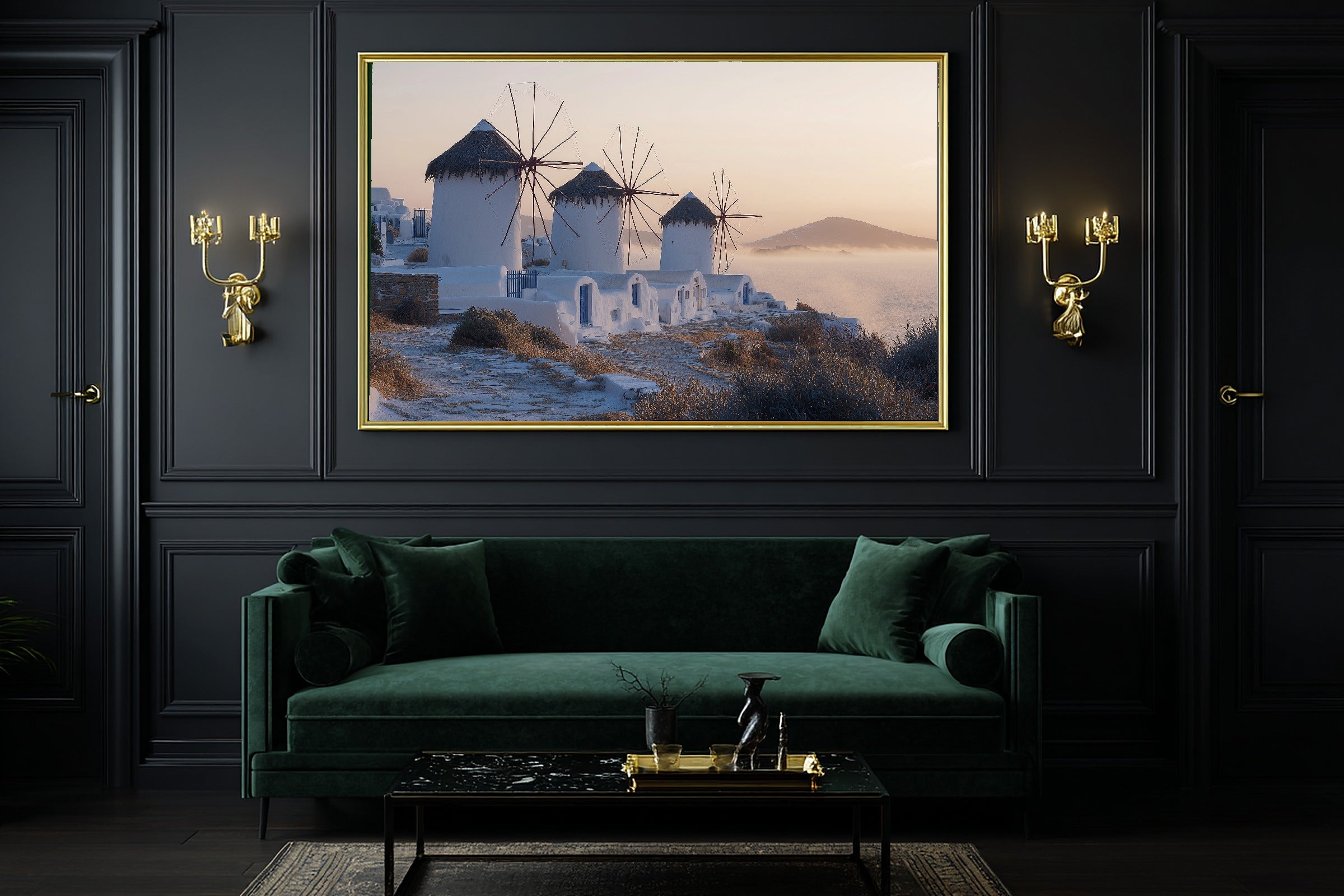 Mediterranean Mykonos Windmill Morning Wall Art Canvas, Vintage Tropical Art, Sunroom Wall Decor, Gift for Creatives — mediterranean-mykonos-windmill-morning-office-wall-art.jpg