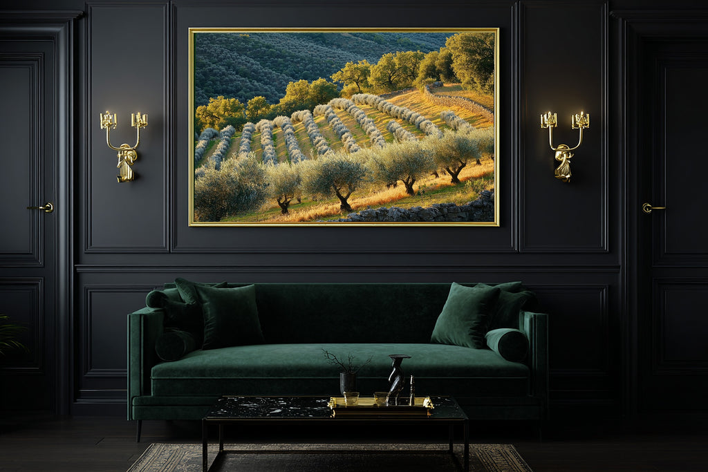 Cozy Cottage Mediterranean Olive Grove Canvas Wall Art — Sunlit Old-World Print for the Dining Room — mediterranean-olive-grove-office-wall-art.jpg