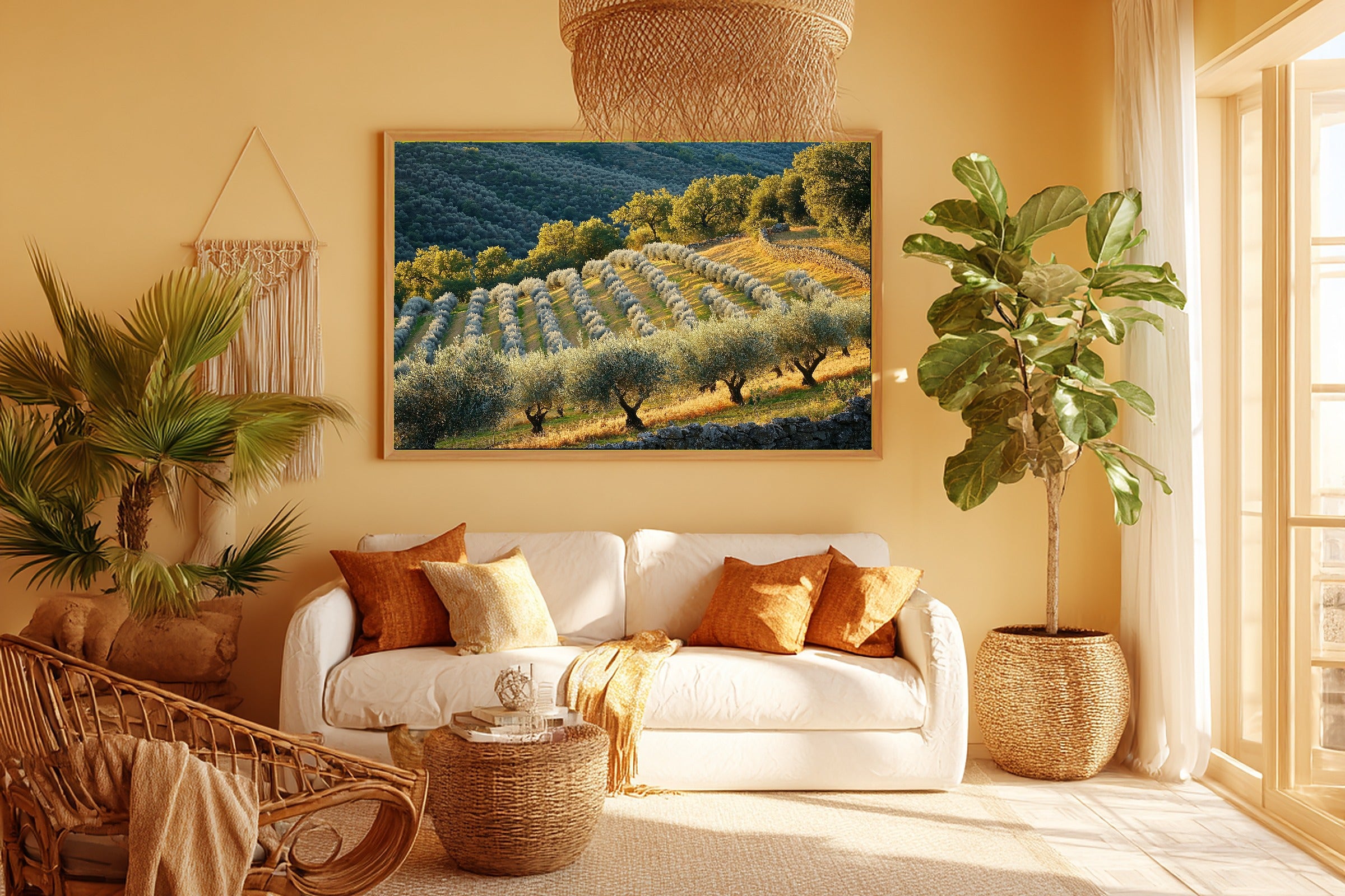 Cozy Cottage Mediterranean Olive Grove Canvas Wall Art — Sunlit Old-World Print for the Dining Room — mediterranean-olive-grove-room-5-wall-art.jpg