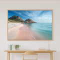 Mediterranean Sardinia Pink Sand Beach Print on Stretched Canvas — Cozy Sunlit Palm for the Sunroom, Gift for the Island-Loving Friend — mediterranean-sardinia-pink-sand-beach-canvas-print.jpg