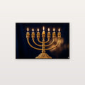 Golden Menorah Canvas Wall Art - Jewish Sacred Print, Hanukkah Light, Judaic Decor, Stretched Canvas — menorah golden light canvas print