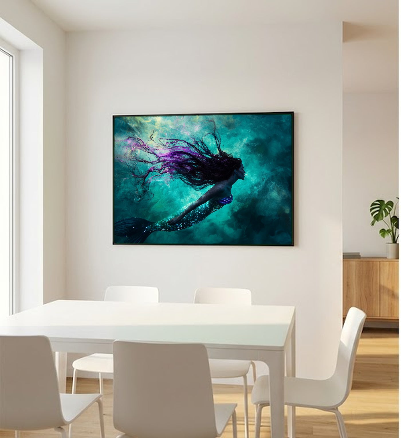 Mermaid Canvas Wall Art | Deep Sea Painterly Print, Fantasy Mythical Decor, Stretched Canvas — mermaid-deep-sea-bedroom-wall-art.jpg