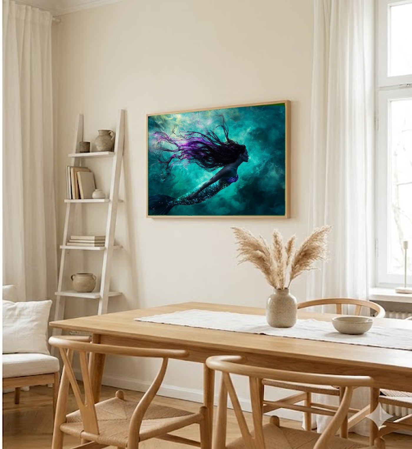 Mermaid Canvas Wall Art | Deep Sea Painterly Print, Fantasy Mythical Decor, Stretched Canvas — mermaid-deep-sea-dining-room-wall-art.jpg